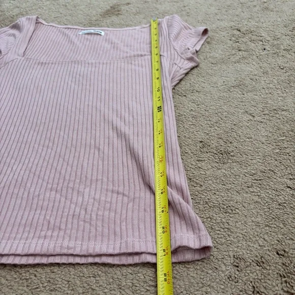 Reformation Blush Pink Square Neck Short Sleeve Ribbed Soft Stretchy Top Sz S - Picture 5 of 6
